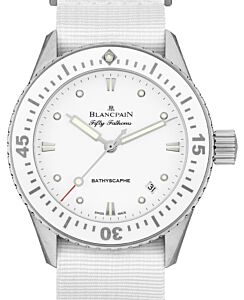 Blancpain Fifty Fathoms Bathyscaphe Ladies Watch Steel 38mm White Dial NATO Strap 5100 1127 NAWA - BRAND NEW