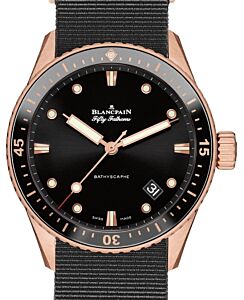 Blancpain Fifty Fathoms Bathyscaphe Sedna Gold 43mm Black Dial NATO Strap 5000 36S30 NABA - BRAND NEW