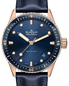 Blancpain Fifty Fathoms Bathyscaphe Sedna Gold 43mm Canvas Strap 5000 36S40 O52A - BRAND NEW