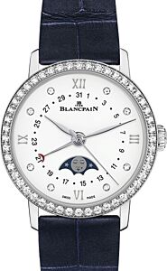 Blancpain Villeret Quanti?me Phases de Lune Steel White Diamond Dial & Bezel Alligator Leather Strap 6106 4628 55A - BRAND NEW