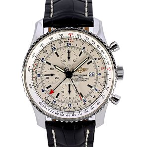 Breitling Navitimer World A24322 White Index Dial Black Leather Strap 46mm - PRE-OWNED