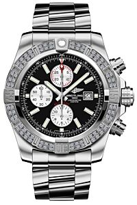 BREITLING SUPER AVENGER II BLACK DIAL FACTORY DIAMOND BEZEL 48mm STAINLESS STEEL A1337153/BC29-168A BRAND NEW 