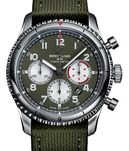 Breitling Aviator 8 B01 Chronograph 43 Curtis Warhawk Stainless Steel 43mm Green Dial Military Strap AB01192A1L1X1 - BRAND NEW