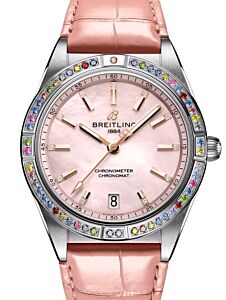Breitling Chronomat Automatic 36 Steel/White Gold Gem-Set Bezel Pink MOP Dial G10380BB1K1P1
