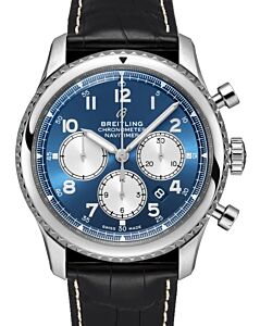 Breitling Navitimer 8 B01 Chronograph 43 Blue Dial Stainless Steel Bezel Leather Bracelet AB0117131C1P1 - BRAND NEW