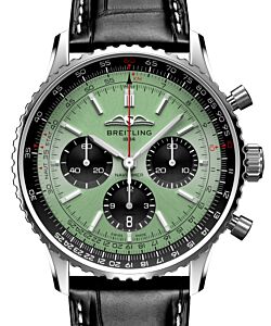 Breitling Navitimer B01 Chronograph 43 Stainless Steel Mint Green Dial Leather Strap AB0138241L1P1