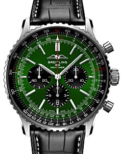 Breitling Navitimer B01 Chronograph 46 Stainless Steel Green Dial Leather Strap AB0137241L1P1
