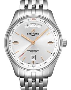 Breitling Premier Automatic Day & Date 40 Silver Dial Stainless Steel Bezel & Bracelet A45340211.G1A1 - BRAND NEW