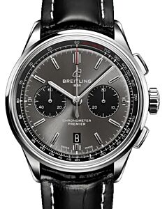 Breitling Premier B01 Chronograph 42 Blackeye Grey Dial Stainless Steel Bezel Leather Bracelet AB0118221.B1P1 - BRAND NEW