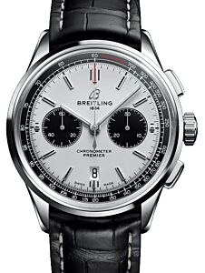 Breitling Premier B01 Chronograph 42 Stainless Steel 42mm Silver Dial  Alligator Leather Strap AB0118221G1P1 - BRAND NEW