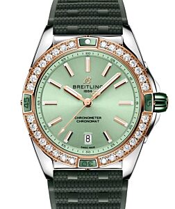 Breitling Super Chronomat Automatic 38 Steel/Red Gold Diamond Bezel Green Dial U17356531L1S1