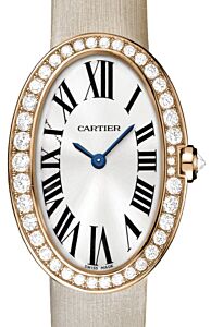 Cartier Baignoire Ladies Watch Small Quartz Rose Gold Diamond Bezel Silver Dial Satin Strap WB520004 - BRAND NEW