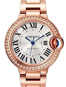 Cartier Ballon Bleu De Cartier 33mm Rose Gold/Diamonds Silver Dial WJBB0063
