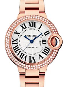 Cartier Ballon Bleu De Cartier 33mm Rose Gold/Diamonds Silver Dial WJBB0066