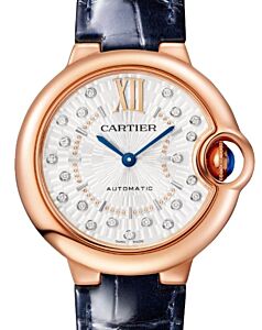 Cartier Ballon Bleu de Cartier Rose Gold 33mm Silver Diamond Dial WGBB0052