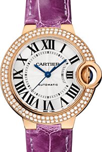 Cartier Ballon Bleu de Cartier 33mm Rose Gold Diamonds Silver Dial Leather Strap WE902066