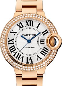 Cartier Ballon Bleu de Cartier Ladies Watch Automatic Rose Gold Diamond Bezel 33mm Silver Dial Rose Gold Bracelet WE902064 - BRAND NEW