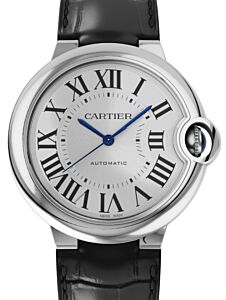 Cartier Ballon Bleu De Cartier Steel 36mm Silver Dial Leather Strap WSBB0028