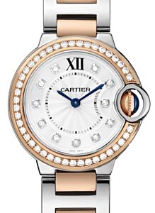 Cartier Ballon Bleu de Cartier Ladies Watch Quartz 28mm Rose Gold Diamonds Silver Diamond Dial Steel with Rose Gold Link Bracelet W3BB0009 - BRAND NEW