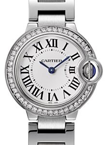 Cartier Ballon Bleu de Cartier Quartz Steel Diamond Bezel 28mm Silver Dial W4BB0015