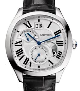 Cartier Drive de Cartier Large Date Retrograde Second Time Zone Automatic Stainless Steel Large 40mm Silver Dial Alligator Leather Strap WSNM0005 - BRAND NEW