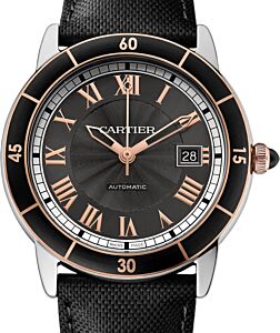 Cartier Ronde Croisi?re De Cartier Watch W2RN0005 Grey Roman Rose Gold & Black Synthetic Bezel Stainless Steel Leather - BRAND NEW