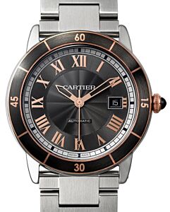 Cartier Ronde Croisi?re De Cartier Watch W2RN0007 Grey Roman Rose Gold & Black Synthetic Bezel Stainless Steel - BRAND NEW