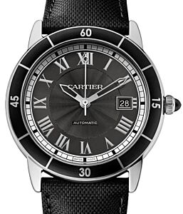 Cartier Ronde Croisi?re De Cartier Watch WSRN0003 Grey Roman Black Synthetic Bezel Stainless Steel Leather - BRAND NEW