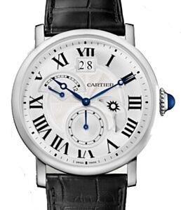 Cartier Rotonde de Cartier Large Date Retrograde Second Time Zone and Day Night Indicator Men's Watch Automatic Stainless Steel 42mm Silver Dial Alligator Leather Strap W1556368 - BRAND NEW