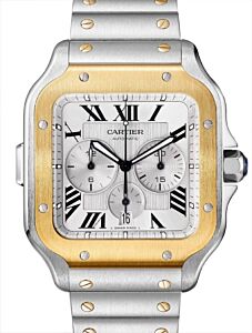 Santos de Cartier Chronograph Extra-Large Steel/Yellow Gold Silver Dial W2SA0008