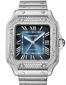 Santos de Cartier Medium Steel/Diamond Bezel Blue Dial W4SA0006