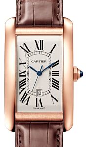 Cartier Tank Am?ricaine Men's Watch Automatic Large Rose Gold Silver Dial Alligator Leather Strap W2609156 - BRAND NEW