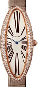 Cartier Baignoire Allongee Extra-Large Rose Gold/Diamonds Silver Dial Leather Strap WJBA0008 - BRAND NEW