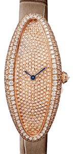 Cartier Baignoire Allongee Ladies Watch Manual-Winding Medium Rose Gold Diamond Bezel Diamond Dial Alligator Leather Strap WJBA0010 - BRAND NEW