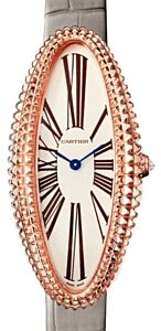Cartier Baignoire Allongee Ladies Watch Manual-Winding Medium Rose Gold Silver Dial Alligator Leather Strap WGBA0009