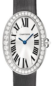 Cartier Baignoire Ladies Watch Small Quartz White Gold Diamond Bezel Silver Dial Satin Strap WB520008 - BRAND NEW