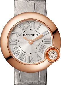 Cartier Ballon Blanc de Cartier Ladies Watch Quartz Rose Gold 26mm Silver Dial Alligator Leather Strap WGBL0004 - BRAND NEW