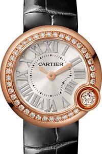 Cartier Ballon Blanc de Cartier Ladies Watch Quartz Rose Gold Diamond Bezel 26mm Silver Dial Alligator Leather Strap WJBL0004 - BRAND NEW