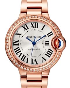 Cartier Ballon Bleu De Cartier Ladies Watch Automatic Rose Gold Diamond Bezel 33mm Silver Dial Rose Gold Bracelet WJBB0036 - BRAND NEW