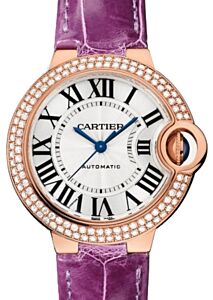 Cartier Ballon Bleu de Cartier 33mm Rose Gold/Diamonds Silver Dial Leather Strap WJBB0051