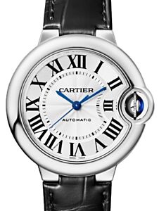 Cartier Ballon Bleu de Cartier Steel 33mm Silver Dial Leather Strap WSBB0030