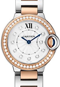 Cartier Ballon Bleu de Cartier Ladies Watch Quartz Rose Gold Diamond Bezel 28mm Silver Diamond Dial Steel Rose Gold Bracelet W3BB0025 - BRAND NEW