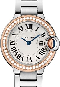 Cartier Ballon Bleu de Cartier Ladies Watch Quartz Stainless Steel Rose Gold Diamond Bezel 28mm Silver Dial Steel Bracelet WE902079 - BRAND NEW