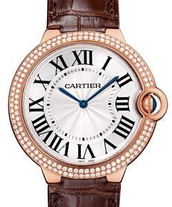 Cartier Ballon Bleu de Cartier Manual Winding Rose Gold Diamond Bezel 40mm Silver Dial Alligator Leather Strap WE902055 - BRAND NEW