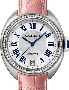 Cartier Cle de Cartier Women's Watch Automatic Stainless Steel Diamond Bezel 35mm Silver Dial Alligator Leather Strap W4CL0006 - BRAND NEW