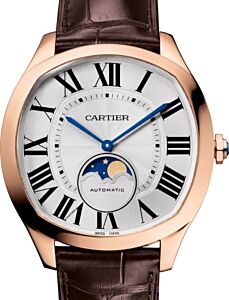 Cartier Drive de Cartier Moon Phases Men's Watch Automatic Large Rose Gold Silver Dial Alligator Leather Strap WGNM0008 - BRAND NEW