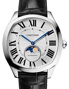 Cartier Drive de Cartier Moon Phases Men's Watch Automatic Large Stainless Steel Silver Dial Alligator Leather Strap WSNM0017 - BRAND NEW