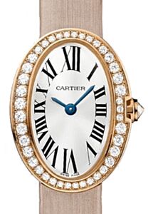 Cartier Mini Baignoire Ladies Watch Quartz Rose Gold Diamond Bezel Silver Dial Fabric Strap WB520028 - BRAND NEW