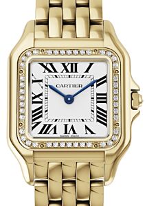 Cartier Panth?re de Cartier Medium Quartz Yellow Gold Diamond Bezel Silver Dial WJPN0016