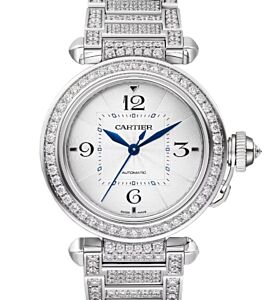 Cartier Pasha De Cartier White Gold/Diamond Pave 35mm Silver Dial WJPA0014 - BRAND NEW